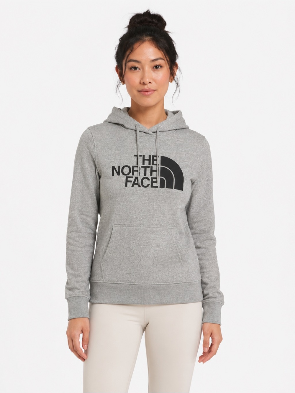 THE NORTH FACE WOMENS GRAY WITH BLACK LOGO LONG SLEEVE HOODIE SWEATSHIRT SIZE XS